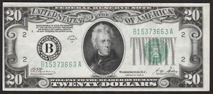 $20 FEDERAL RESERVE NOTE~1928 B~New York~FR#2052-B~AU+~Light Green Seal - Picture 1 of 3