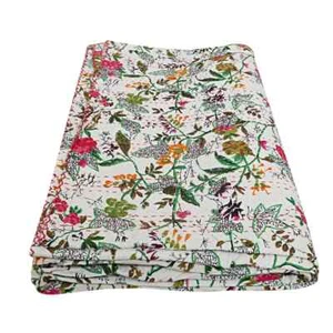 Tree of Life Print Kantha Quilted Bedspread Throw Blanket Bedding Rug Cover - Picture 1 of 42