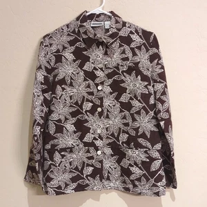 Chicos Seide Leinen Damen Gr. O Bluse Knopfleiste Langarm Kragen Blumenmuster - Bild 1 von 12