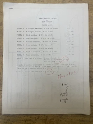 TOM WATSON HANDMADE KNIFE BROCHURE CATALOG CUSTOM KNIVES - Image 1 of 4