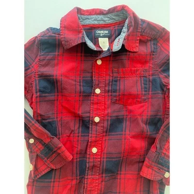 OshKosh Red and Blue Plaid Button Down Shirt Boys Size 5 Long Sleeve - Image 1 of 4