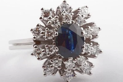 Saphir Brillant Diamant Ring 1ct 1,0ct 585 14K Weiß Gold Safir Top   - Bild 1 von 4