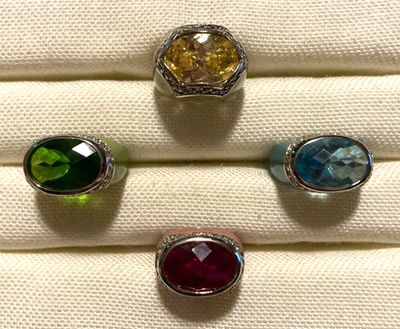 Bright Lauren G Adams LGA Sterling Silver & Enamel CZ Band 4 Ring Lot - Image 1 of 4