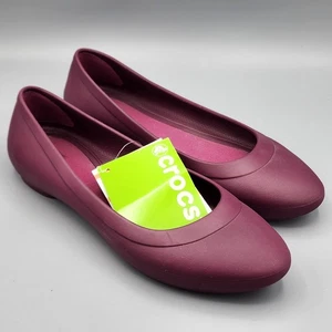 CROCS Women's Lina Iconic Comfort Ballet Flats Size 9W Plum Slip On Shoes New - Picture 1 of 14