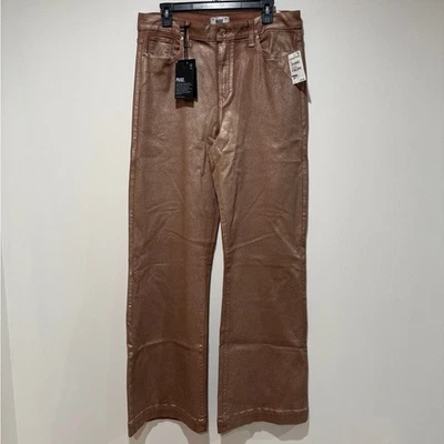 New Paige Leenah High Rise Wide Leg Jean 32 Metallic Rose Gold Simmering Coated - Image 1 of 4
