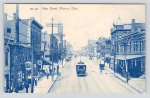 Birdseye Main Street Business Scene Alliance Ohio Trolley Buggies c1910 Postcard - Picture 1 of 2