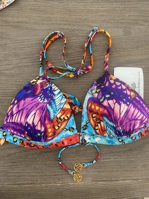 LULI FAMA Cubana Peligrosa Tri Halter Bikini Top Medium Multicolor NWT - Image 1 of 4