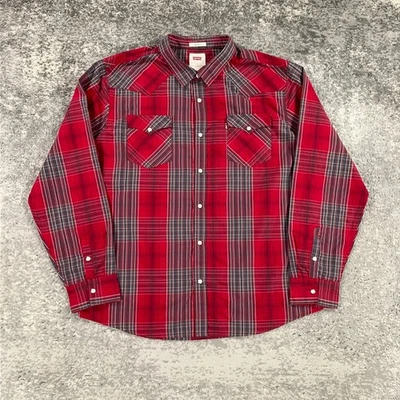 Levis Western Shirt Mens XL Plaid Pearl Snap Long Sleeve Cowboy White Tab Rodeo - Image 1 of 4