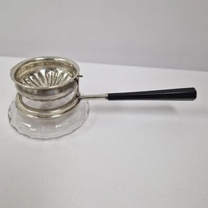 Colador de té victoriano de plata de ley bandeja de goteo de vidrio giratorio vintage - Imagen 1 de 15