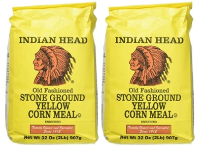 Indian Head Stone Ground Yellow Corn Meal (Pack of 2) 2 lb Bags