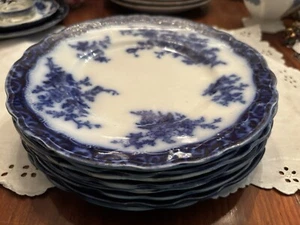 Flow Blue Touraine Stanley Pottery 8 Pc Plates England Edwardian Victorian 9” - Picture 1 of 18