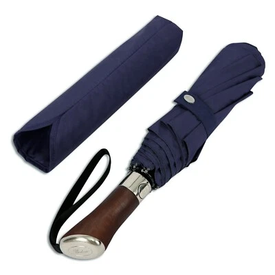 Balios Dark Navy Hardwood Handle Travel Umbrella Single Canopy Auto Open Close