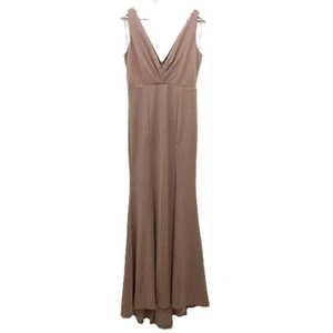 Maniju Dress Mocha Empire Waist High Slit V Neck Bridesmaid Maxi Gown Size L - Picture 1 of 16