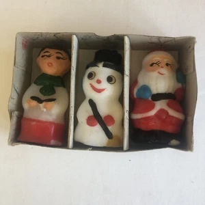 Vintage Wachs Weihnachtskerze 3er Set Schneemann Weihnachtsmann Chor Junge 3" OVP - Bild 1 von 7