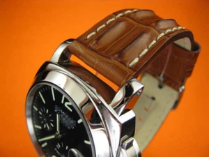 24mm Hornback Grain Leather Band Brown Deployment Watch Strap for PANERAI White - Picture 1 of 8