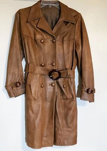Vintage Dallara Italy Antilope lange braune Lederjacke mit Gürtel Damen S/M 70er Jahre - Bild 1 von 18