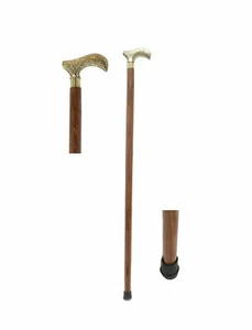 ANTIQUE VINTAGE CANE ~ WALKING STICK FANCY BRASS HANDLE 33 HANDMADE DESIGNER - Picture 1 of 3