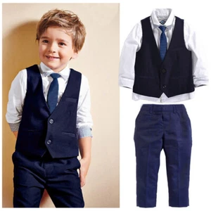 4PCS Baby Toddler Formal Outfits Set Infant Boy Wedding Christening Tuxedo Suit - Picture 1 of 13