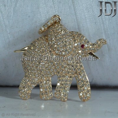 铺路天然钻石大象吊坠小饰品红宝石纯色 14k 黄金首饰 — 第 1/4 张图片