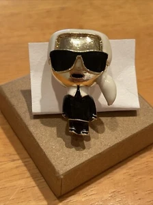Karl Lagerfeld Brooch Pin Gold Tone And Enamel Character Rare - Picture 1 of 13