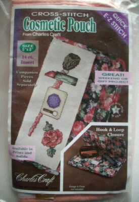 Peach Cosmetic Pouch with space for cross stitching  Charles Craft unopen - Image 1 of 3