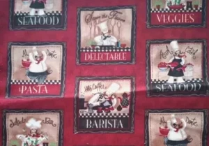 italian chef kitchen fun fabric length piece crafts 12 x 9 inch USA seller - Picture 1 of 2