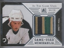 2015 LEAF IN THE GAME USED SILVER FOIL PATCH #GUP-BH2 - BRETT HULL 4/10 3CL