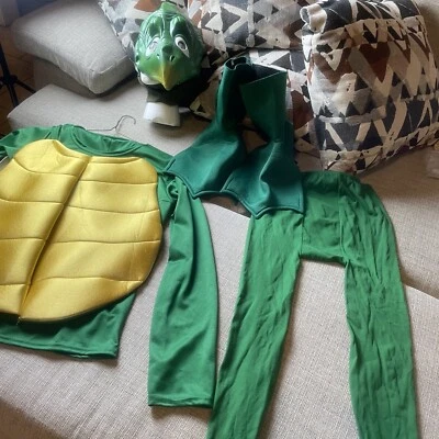 Turtle Costume Size L Latex Shell & Mask Green Tights, Shoe Covers & Top - Image 1 of 4