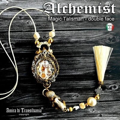 gioiello stile vintage ciondolo pendente talismano amuleto alchimista sole luna - Immagine 1 di 4