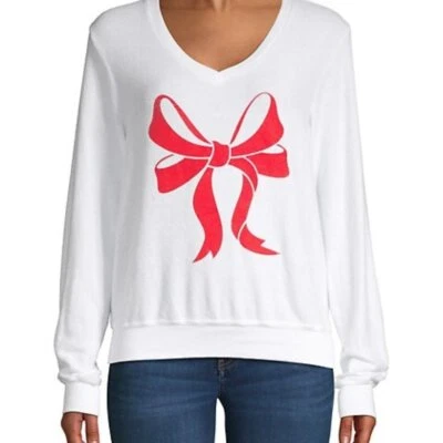 Suéter para mujer Wildfox blanco rojo lazo estampado frontal talla L Foto 1 de 4