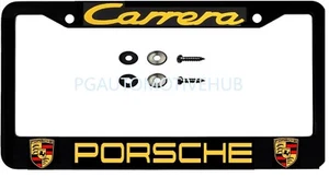 License Plate Frame Black Stainless Steel Vinyl Letters for PORSCHE carrera - Picture 1 of 3