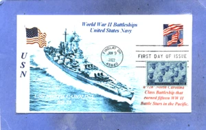 USS NORTH CAROLINA BB-55 Blue Photo Cachet, Museum Ship Naval First Day Postmark - Picture 1 of 1