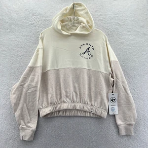 Atlanta Braves Hoodie Womens Small Cream '47 Brand Baseball Sweatshirt MLB New - Picture 1 of 14