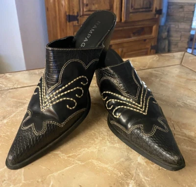 Rampage, "Rilley", negro western bordado mula, zapatos de tacón - 7,5 Foto 1 de 4