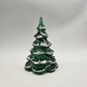 6"H Fenton Glass Christmas Tree Inch Green Spruce Flocked White Snow Vintage  - Picture 1 of 10
