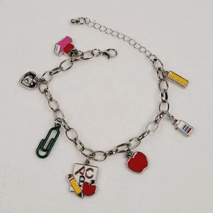 Pulsera con dije de joyería de moda para maestros en tono plateado libros escolares Apple arte matemático - Imagen 1 de 5