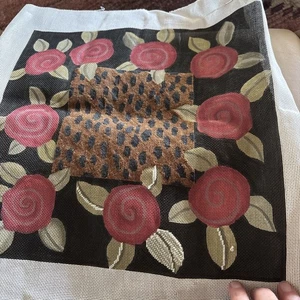 Hand Painted Floral And Leopard Animal Print Needlepoint Canvas - Picture 1 of 11