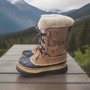 Sorel Caribou Winter Rain Boots Tan & Black Wool Insulated Mens Size 6 CM - Picture 1 of 9