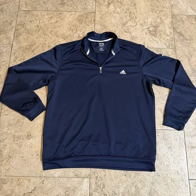 Adidas Men’s L Climalite Navy Blue 1/4 Zip Pullover Golf Performance - Image 1 of 4