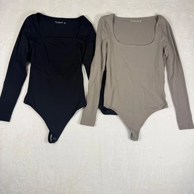 Lote de 2 Body Abercrombie Fitch Manga Larga Negro Taupe Talla M Foto 1 de 4