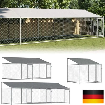 Hundezwinger Hundekäfig Hundehütte Hundehaus Metall Zwinger mit Dach Überdachung - Bild 1 von 3