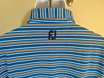 FootJoy FJ Men's black, blue and white striped short sleeve golf polo shirt L - Image 1 of 4