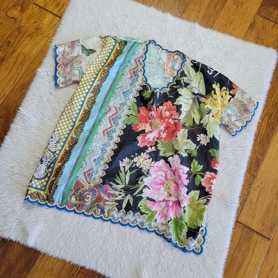 Johnny Was 真丝衬衫女式均码 OS 变色花卉印花 — 第 1/4 张图片