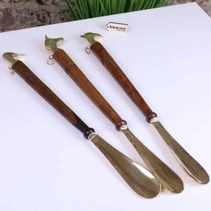 Naka Long Shoe Horn Wooden Brass Animal Ball Top 46cm Gift Vintage Style - Picture 1 of 6