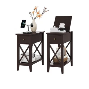 End Table Set of 2, Flip Top Narrow End Table with Drawer, Accent Small Side ... - Picture 1 of 9