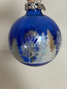 Bronner’s Christmas Wonderland Blue Glass White/Silver Glitter Forest Scene NIB - Picture 1 of 12