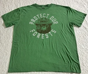 Smokey The Bear "Protect our Forests" Retro Green Graphic Tee Shirt Mens  2XL - Picture 1 of 5