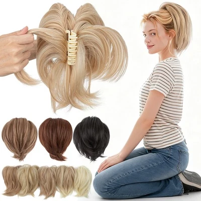 Extensiones de cola de caballo moño flexible garra mullido updo rizado poste suave cola de caballo Foto 1 de 4