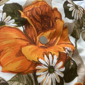 Vintage Barkcloth L 5.5m x W 1.2m MCM Orange Floral Large Print Camper 1970’s - Picture 1 of 8