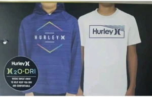 Hurley Youth Boys 2 Pack Tops Blue performance Hoodie and White Tee Small 7 - 8 - Picture 1 of 9